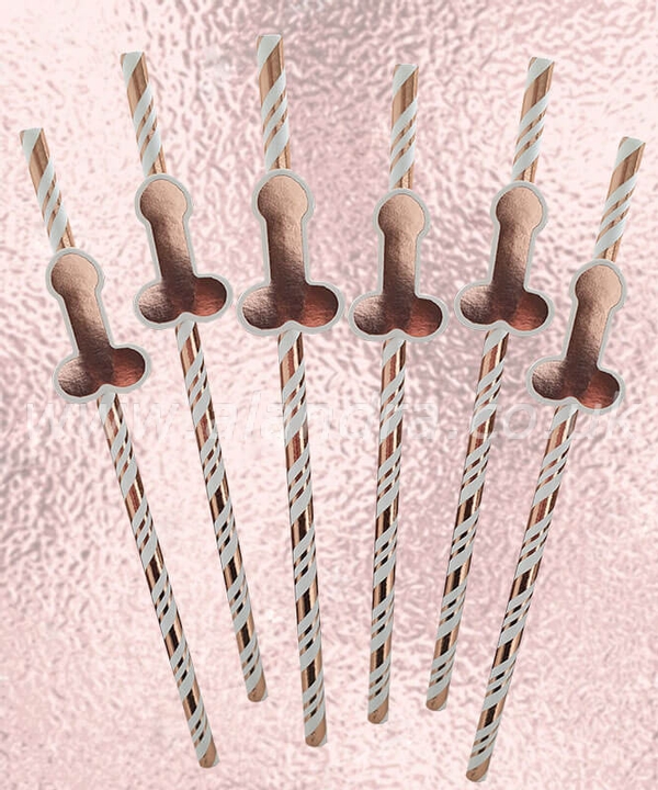 Rose Gold Willy Straws Pack of 6